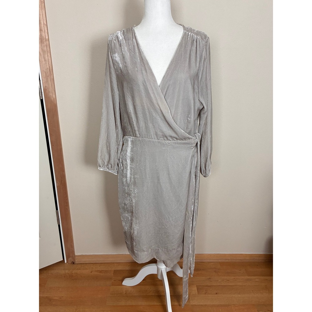 J.Crew Silver Velvet Wrap Midi Dress Long Sleeve K0147 16T Tall